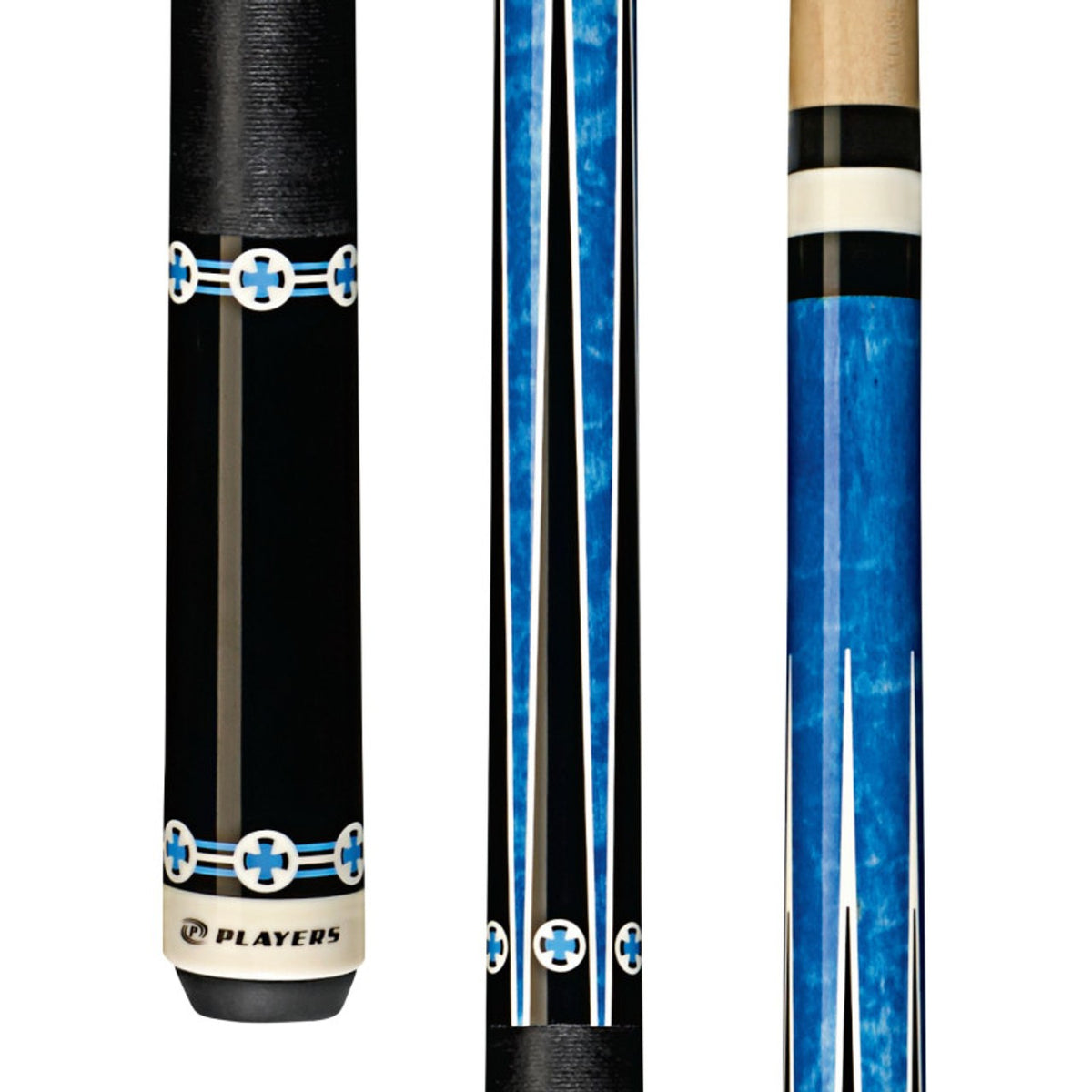 Players C-985 Blue Maple Pool Cue with Black Linen Wrap, 15-Inch Taper