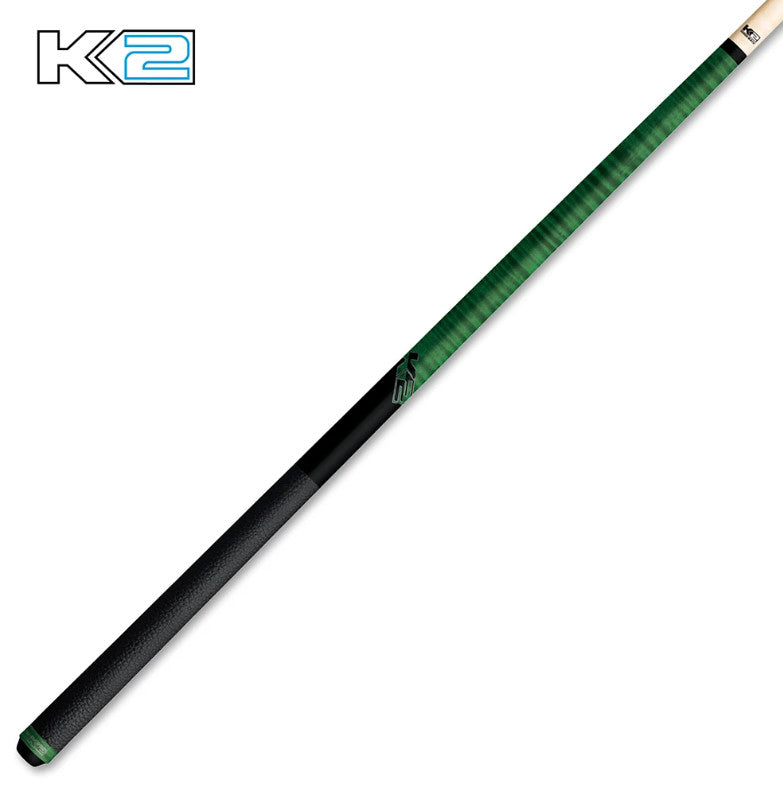 K2 Pool Cue Green Leather Wrap, 12.5mm Low Deflection Maple Shaft KLCGN