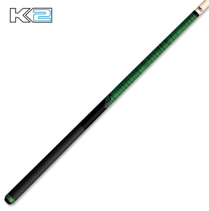 K2 Pool Cue Green Leather Wrap, 12.5mm Low Deflection Maple Shaft KLCGN
