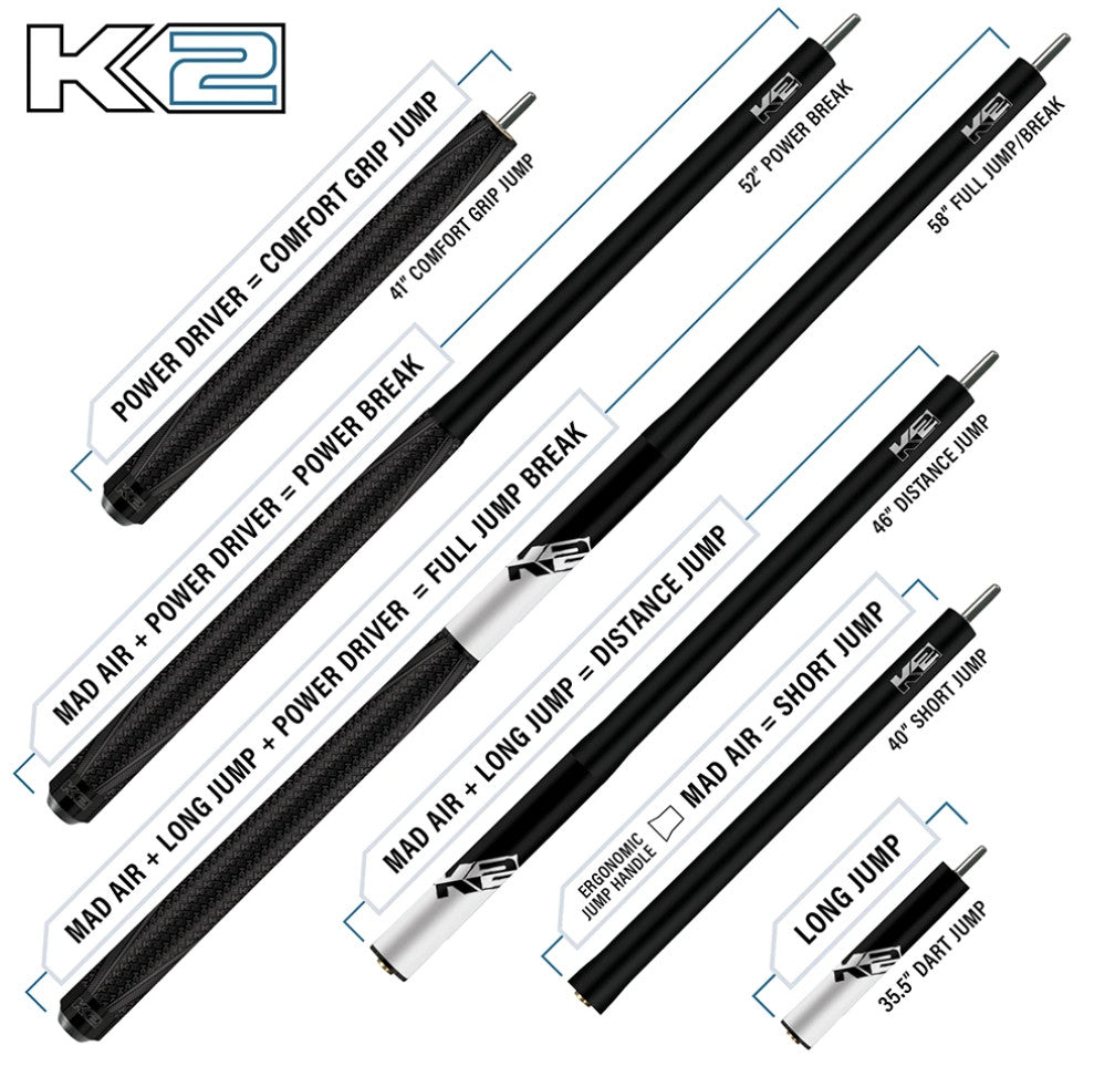 K2 6 in 1 Break/Jump Cue - Green - Fast Shipping - Bold Performance Cue