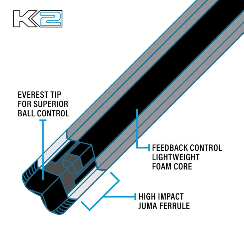 K2 KLB10 Pool Cue Matte Black with White, 12.5MM Low Deflection Shaft