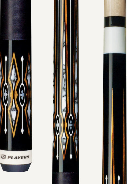 Players G4135 Recon Diamond Pool Cue Black White Linen Wrap 15 Inch Taper