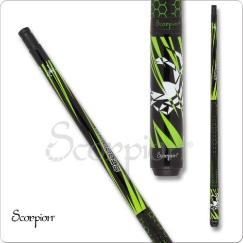 Scorpion SW32 Pool Cue 19oz Black Lime Green Slanted Points 12mm Tip