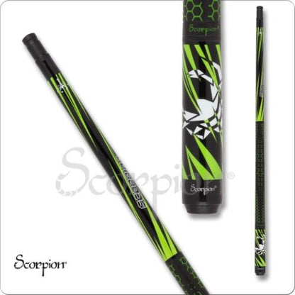 Scorpion SW32 Pool Cue 19oz Black Lime Green Slanted Points 12mm Tip