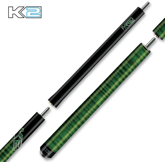 K2 KLJB2GN 6-in-1 Jump Break Pool Cue Green Curly Maple Shaft 18-21 oz