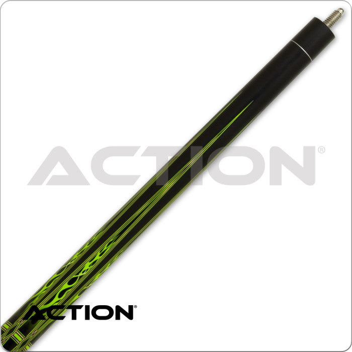 Action ACT167 Garage Series Pool Cue – Matte Black, Green Flames, 13mm Tip
