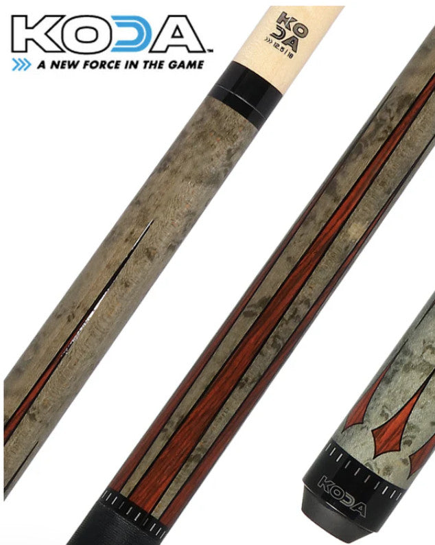 KODA Gray-Stained Maple with Cocobolo Points Graphic Pool Cue - KD49 19oz 13mm