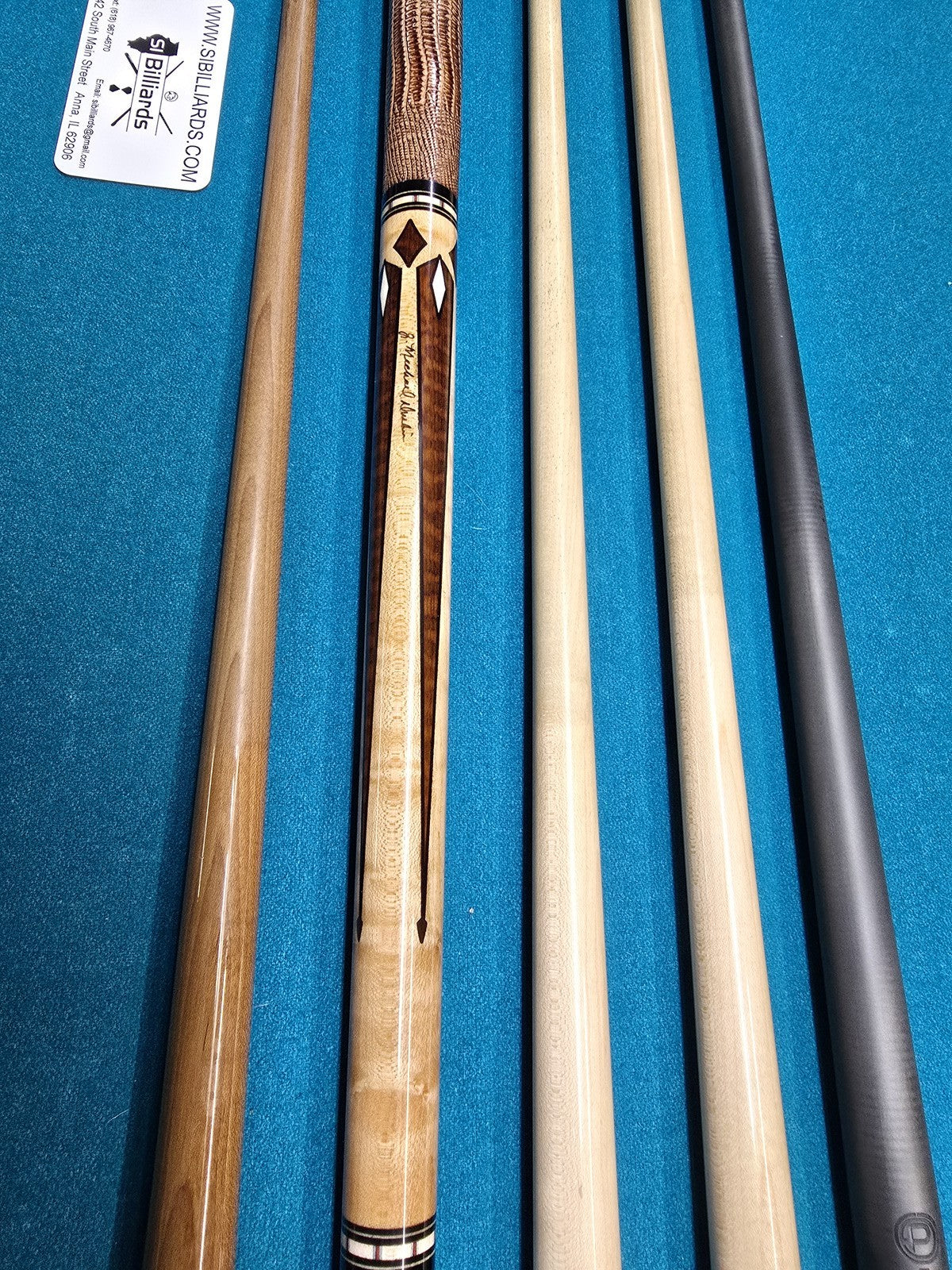 Michael Durbin Custom Pool Cue with 4 Shafts, Leather Wrap, Floating Points