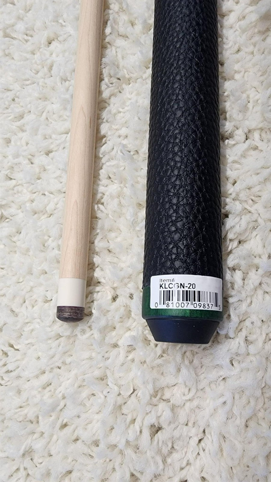 K2 Pool Cue Green Leather Wrap, 12.5mm Low Deflection Maple Shaft KLCGN