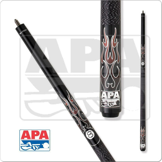 Action APA 04 Pool Cue Black with Red Flames 18oz Free Shipping!