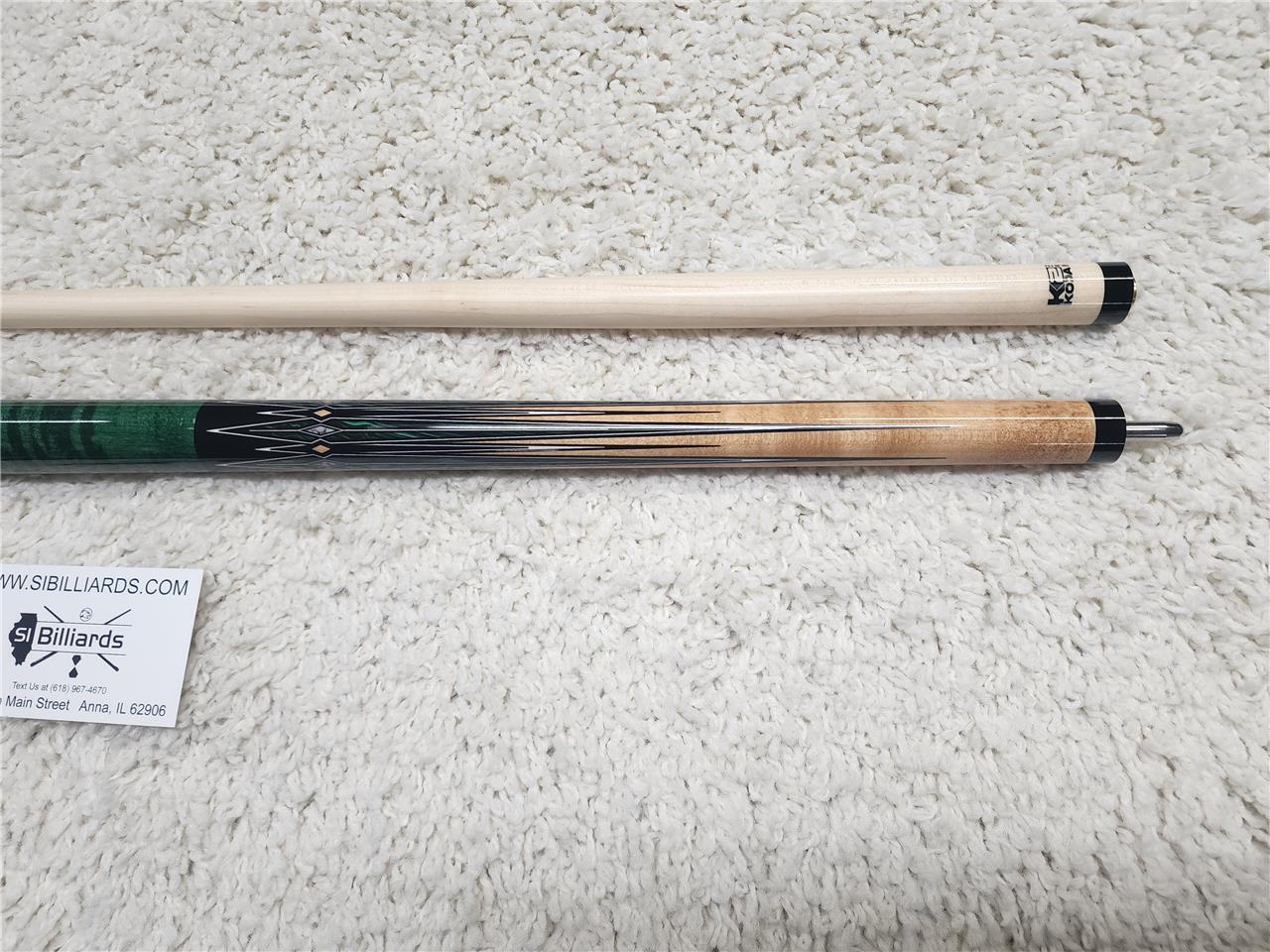 K2 POOL CUE KL180 Gloss Birdseye, Floating Green/Black Points, Wrapless