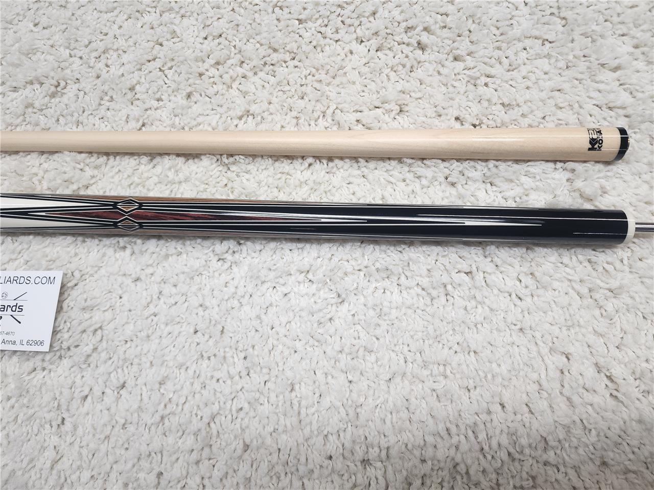 K2 POOL CUE KL131 Gloss Black, Cocobolo Points, w/ Wrapless White Wrap - 12