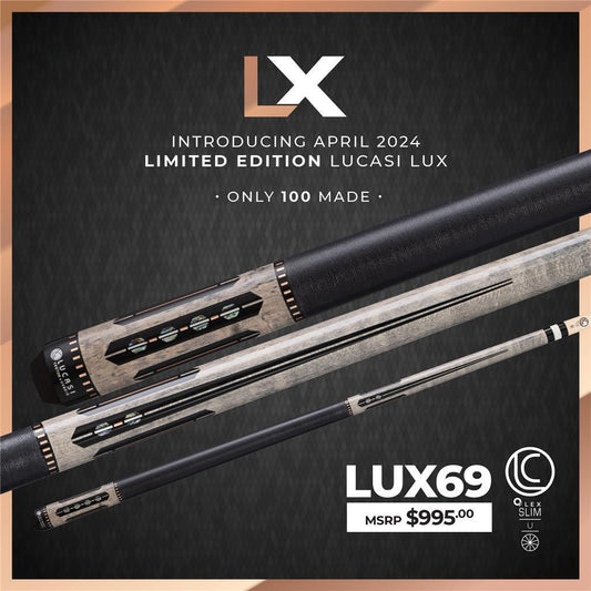 Lucasi Custom LUX 69 Pool Cue 19oz 11.75mm (3/100) Hybrid Slim $995