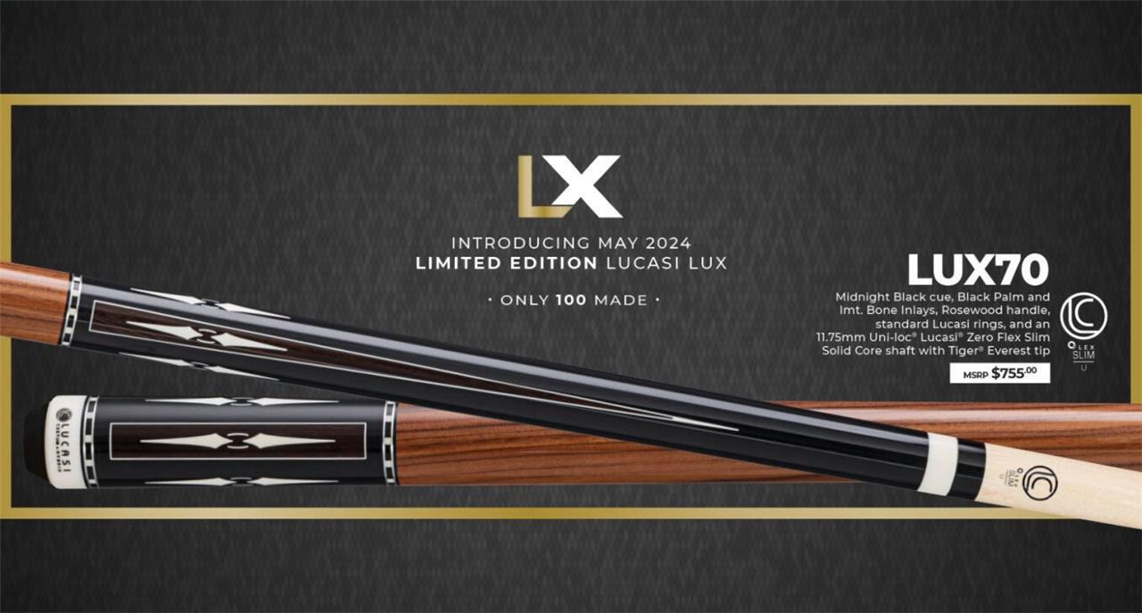 Lucasi Custom LUX 70 Pool Cue 19oz 11.75mm (81/100) Hybrid Slim $755