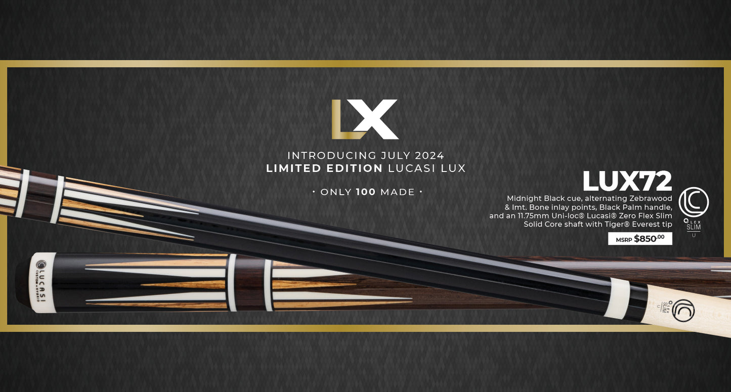 Lucasi LUX 72 Pool Cue 19oz 11.75mm Hybrid Slim $850 MSRP