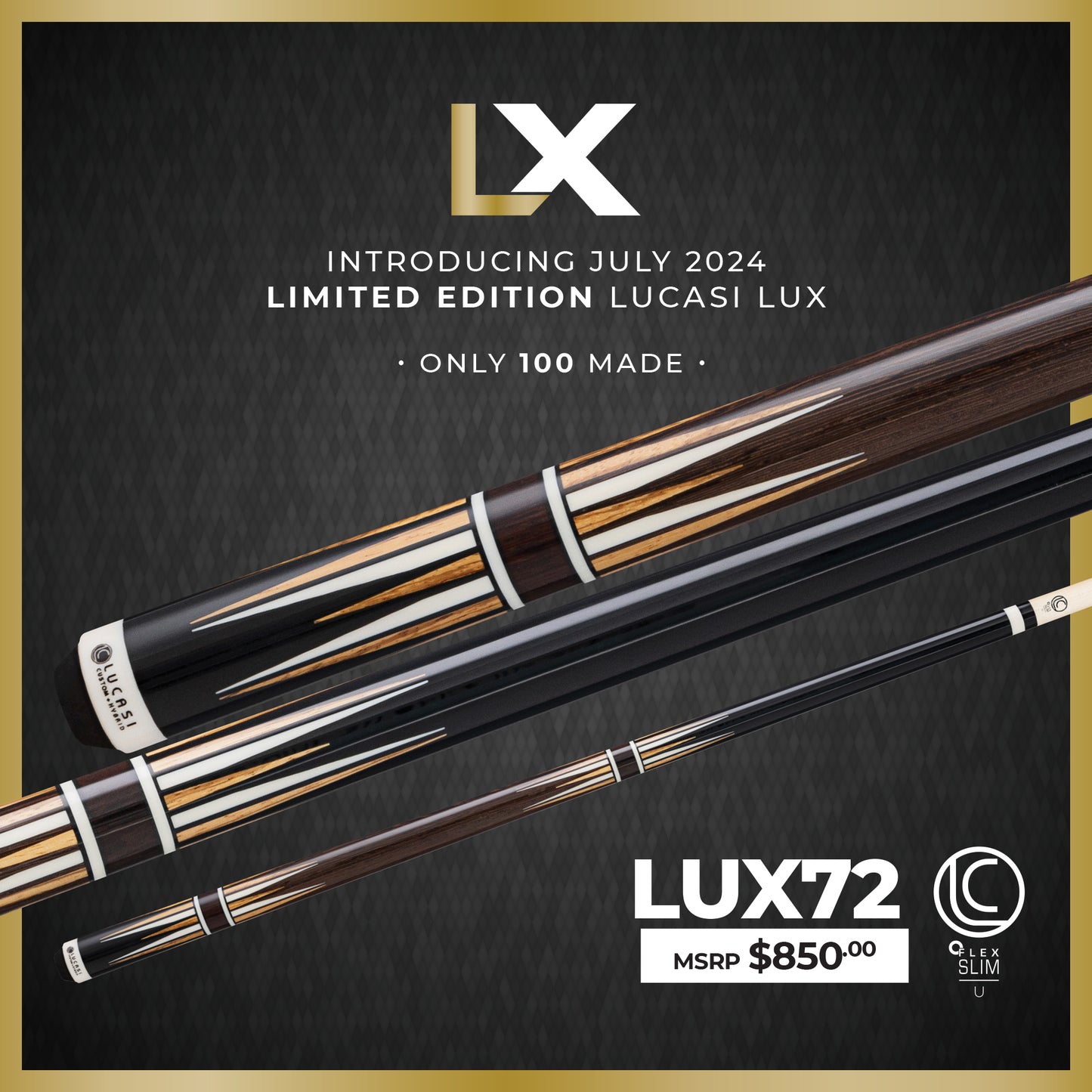 Lucasi LUX 72 Pool Cue 19oz 11.75mm Hybrid Slim $850 MSRP