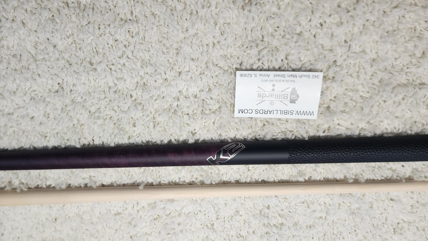 K2 Pool Cue KLCPL Purple w/ Leather Wrap Play Cue w/ Low Deflection 12.5MM Shaft
