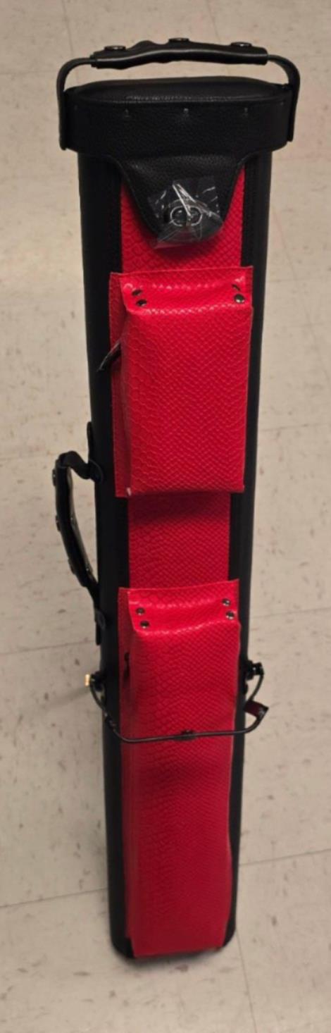 Leatherette Polyform Red/Black 2x4 Hard Pool Cue Case - With Kick Stand