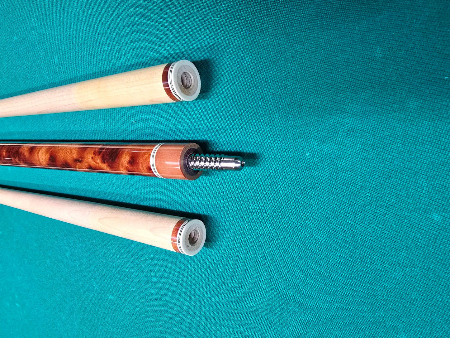 Don Hale Custom Cue Camphor Burl with Quilted Maple Two Shafts! Radial Joint!