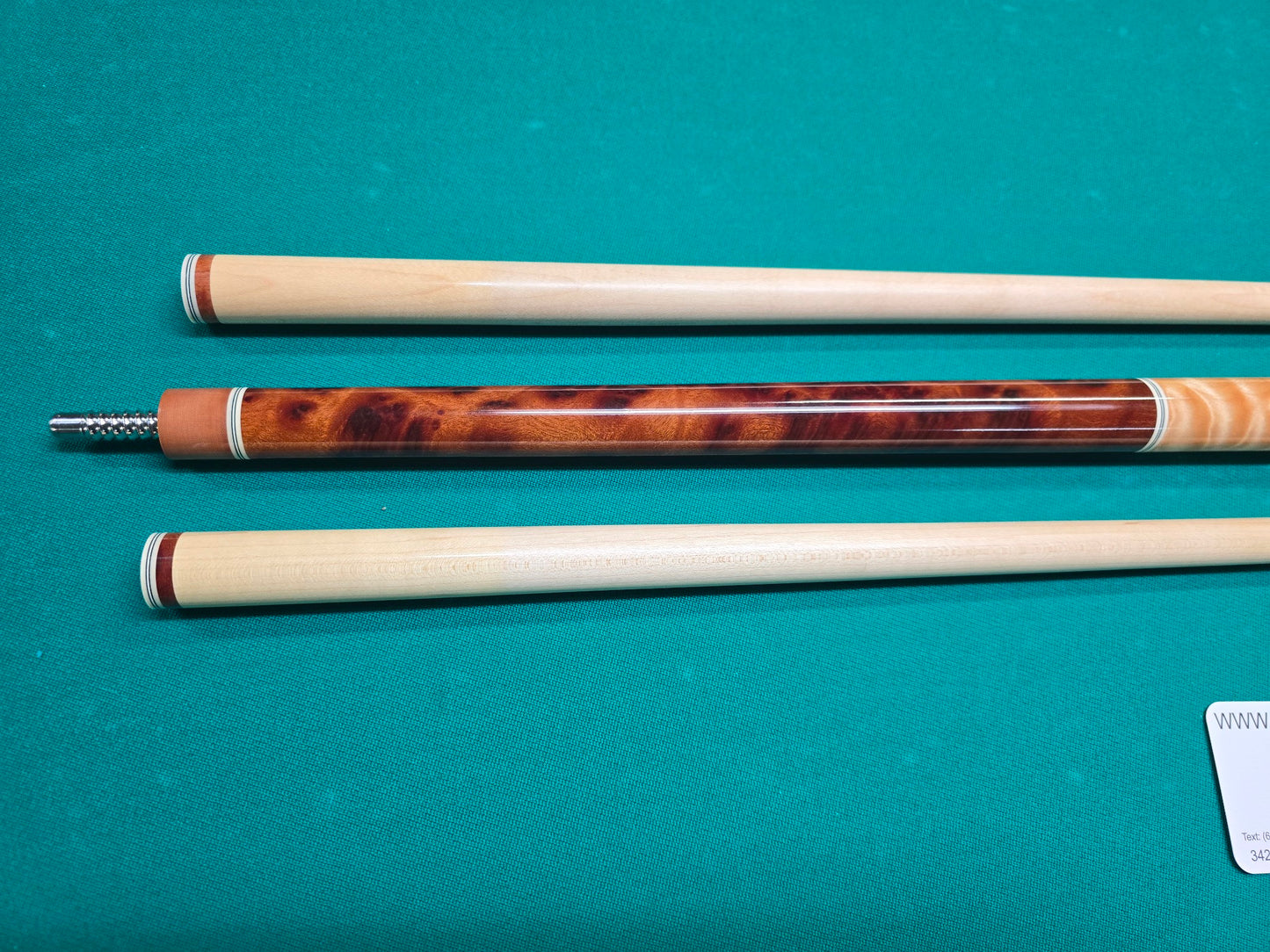 Don Hale Custom Cue Camphor Burl with Quilted Maple Two Shafts! Radial Joint!