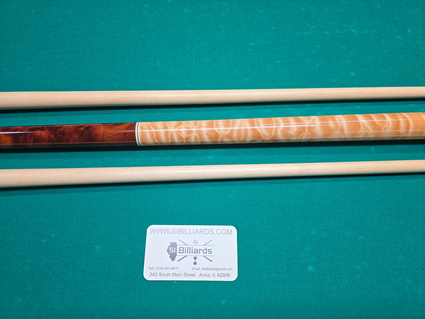 Don Hale Custom Cue Camphor Burl with Quilted Maple Two Shafts! Radial Joint!