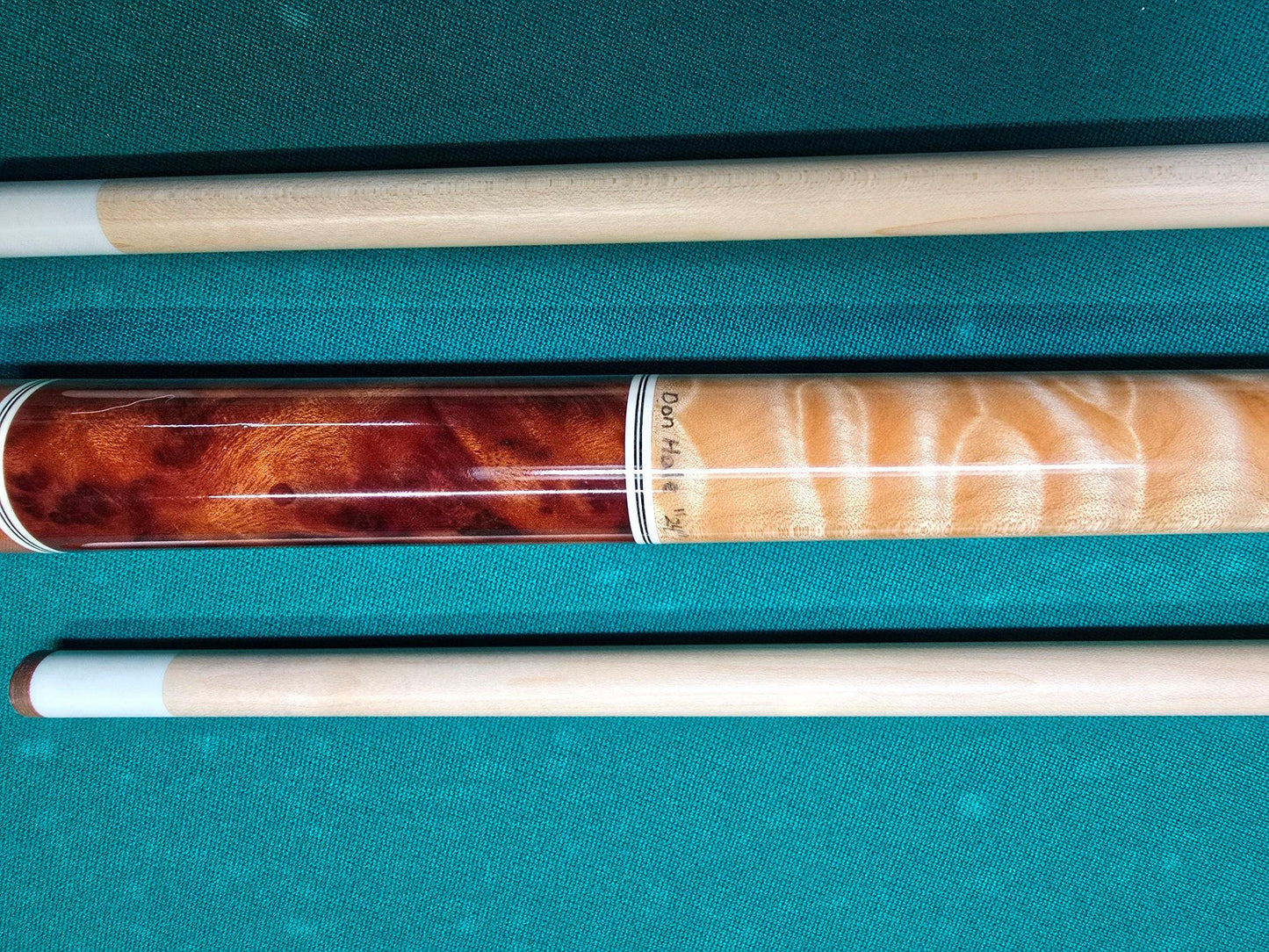 Don Hale Custom Cue Camphor Burl with Quilted Maple Two Shafts! Radial Joint!