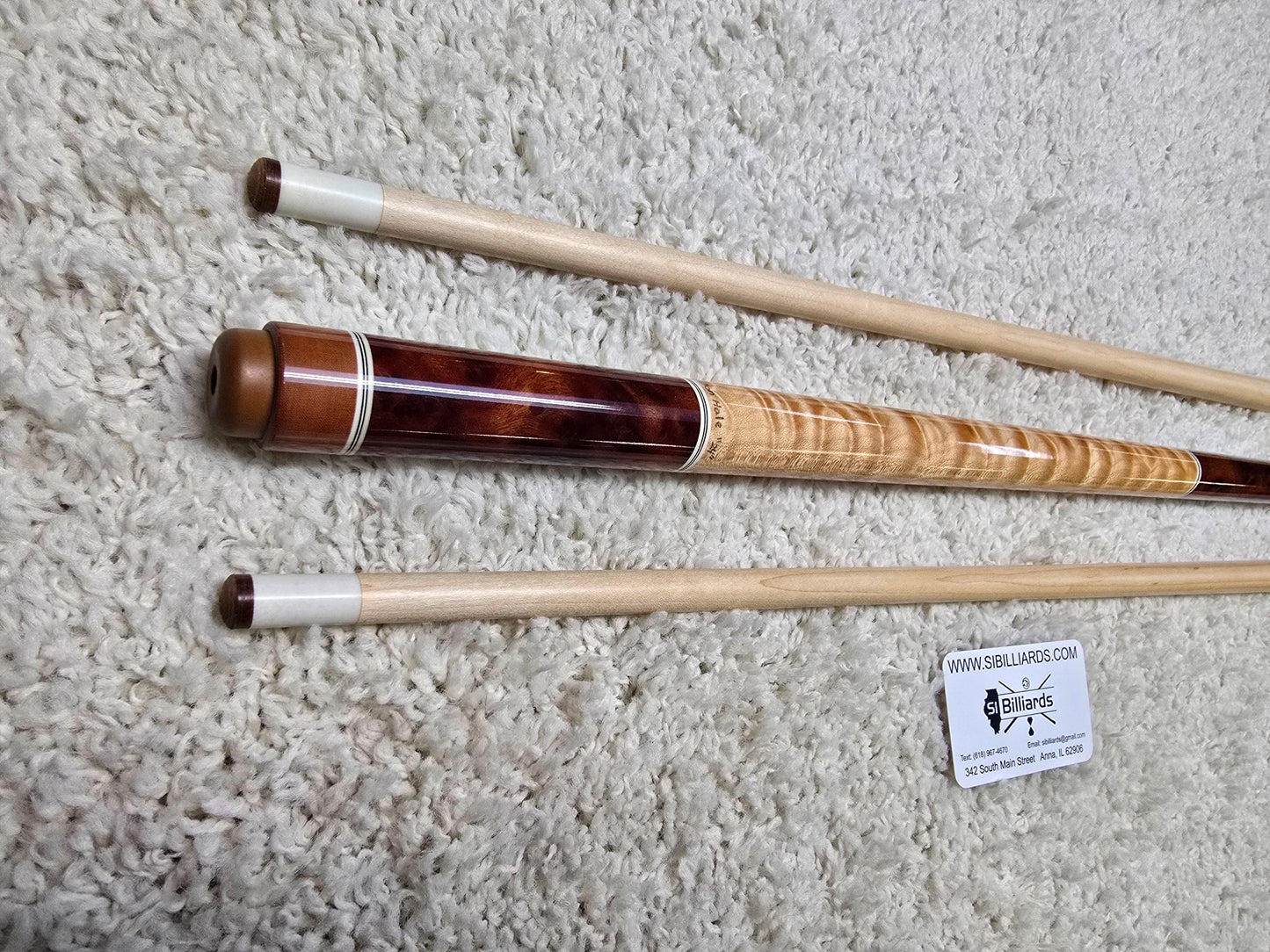 Don Hale Custom Cue Camphor Burl with Quilted Maple Two Shafts! Radial Joint!