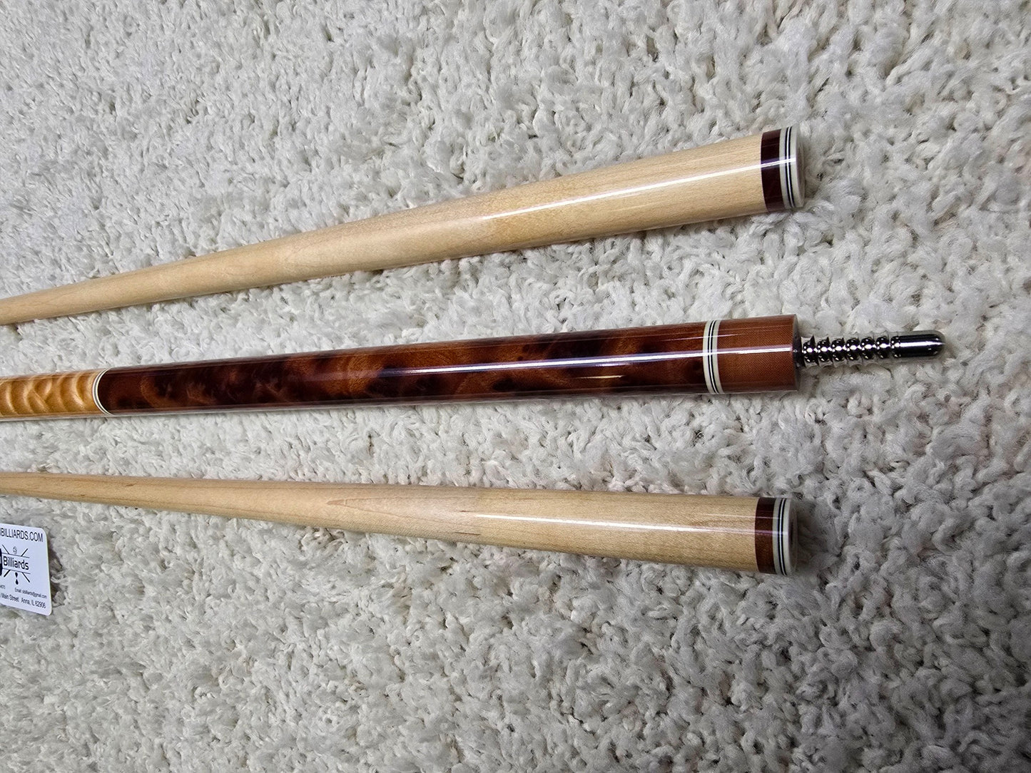 Don Hale Custom Cue Camphor Burl with Quilted Maple Two Shafts! Radial Joint!