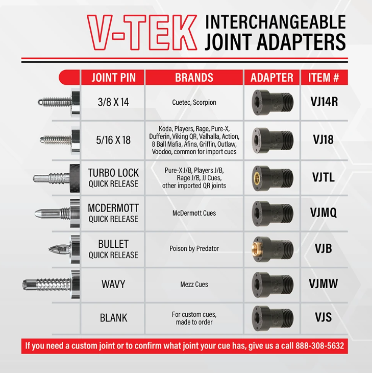 Bull Carbon V-Tek Joint Adapter For Bull Carbon Pool Cue Shafts