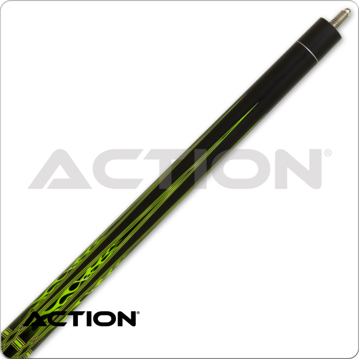 Action ACT167 Garage Series Pool Cue – Matte Black, Green Flames, 13mm Tip