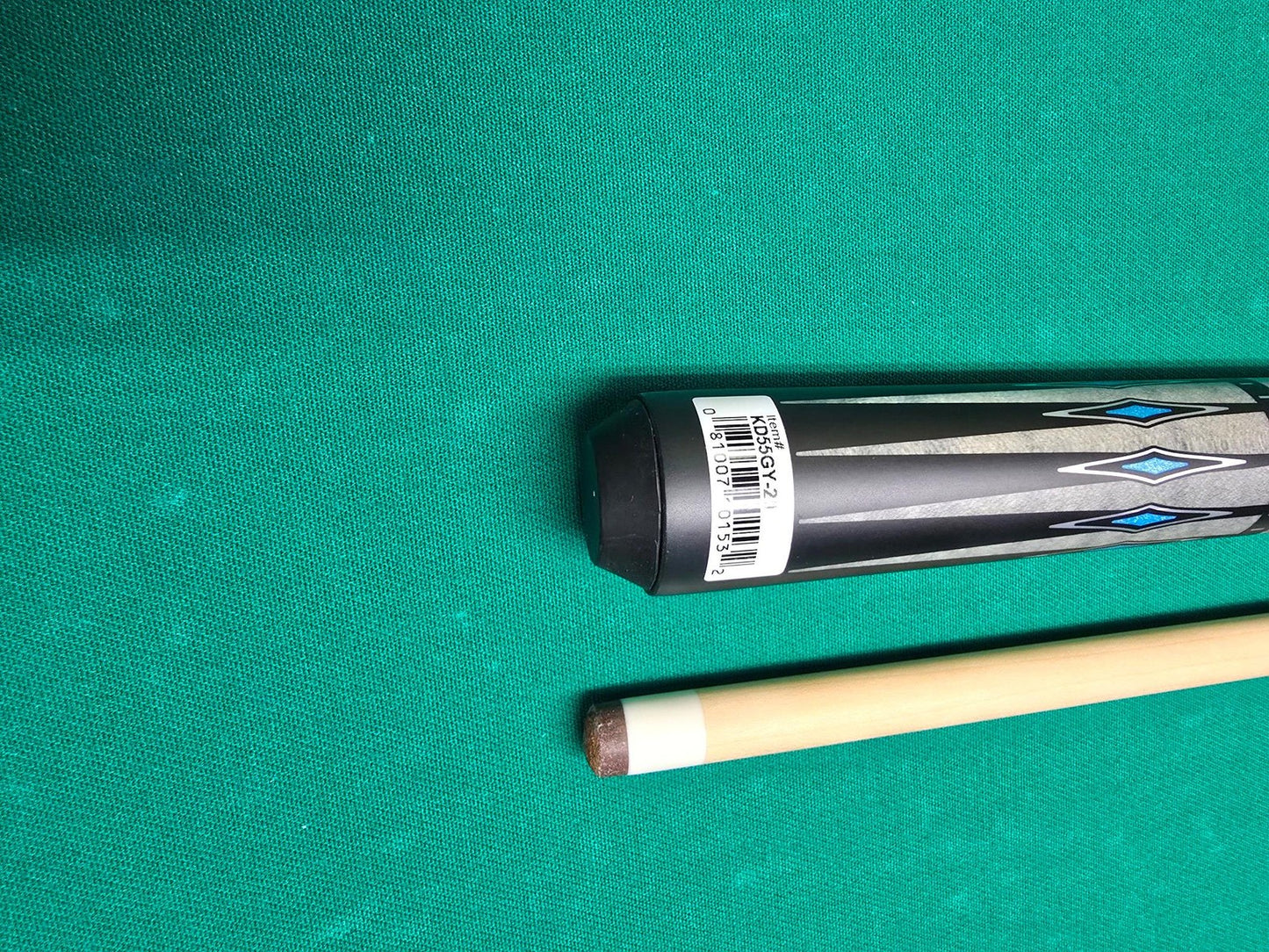 KODA KD55GY Pool Cue - Gray Curly Maple Overlay with Black and Abalone Points