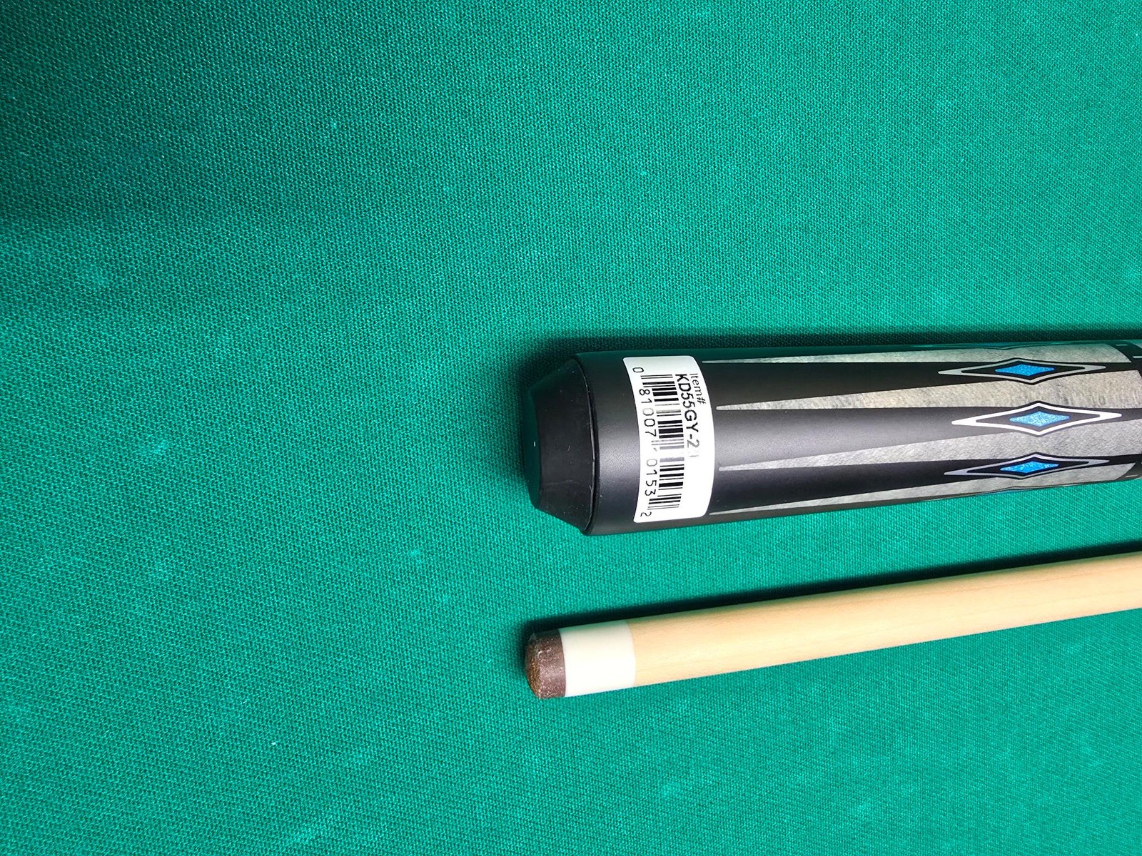 KODA KD55GY Pool Cue - Gray Curly Maple Overlay with Black and Abalone Points