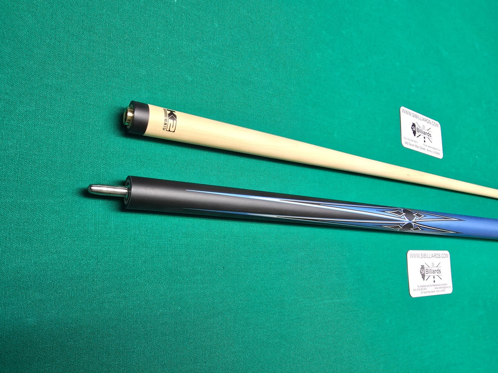 K2 KL160BL Pool Cue Matte Metallic Blue with Silver and Black Graphic 12.5 mm