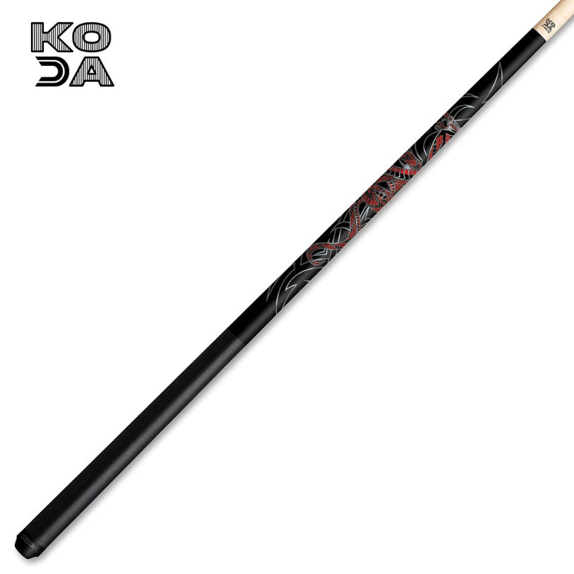 KDV40BK Pool Cue Matte Black - Tribal Serpant Pool Cue, 12.5mm Solid Maple Shaft