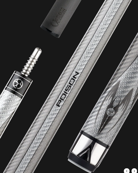 Poison Maelith No Wrap Pool Cue - Grey Venom Carbon Shaft, 12.4mm Tip