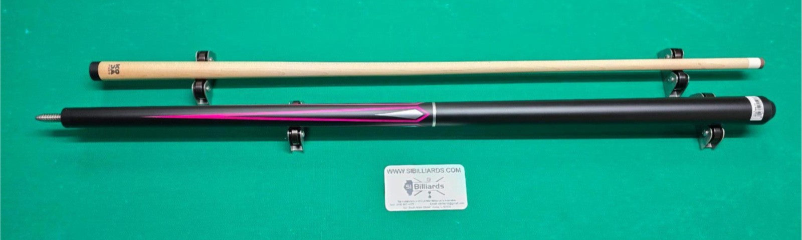 KODA KD47 Pool Cue – Matte Black Pink/Silver Graphics 3/8x10 Maple Shaft 21oz