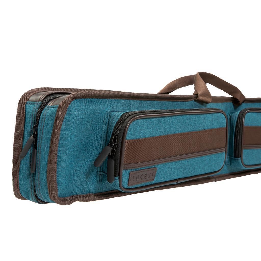 Lucasi DUO 2x4 Soft Pool Cue Case Teal Blue Brown Padded Billiards Bag