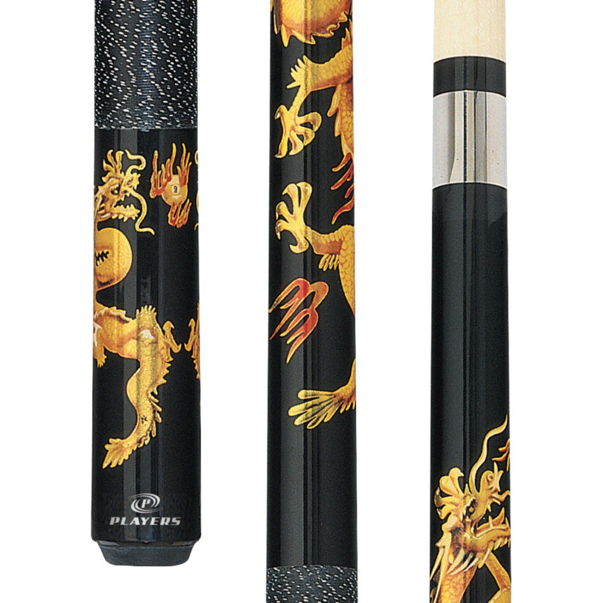 Players Golden Dragons Pool Cue with Black Linen Wrap, Lifetime Guarantee
