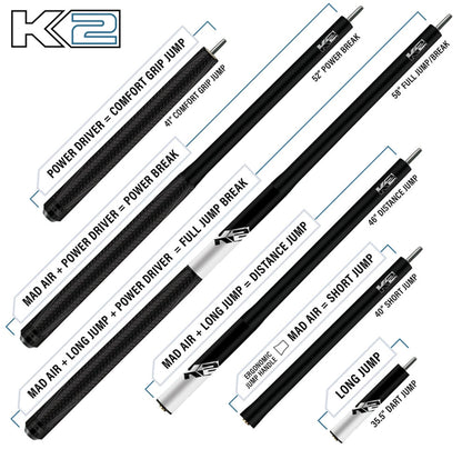 K2 5 in 1 Break/Jump Cue - Gun Metal - 13.5mm Phenolic Tip - Fast Shipping!