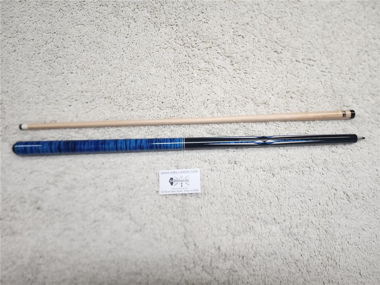 K2 POOL CUE KL141 Gloss Black, Turquois/White Floating Points, Blue Curly