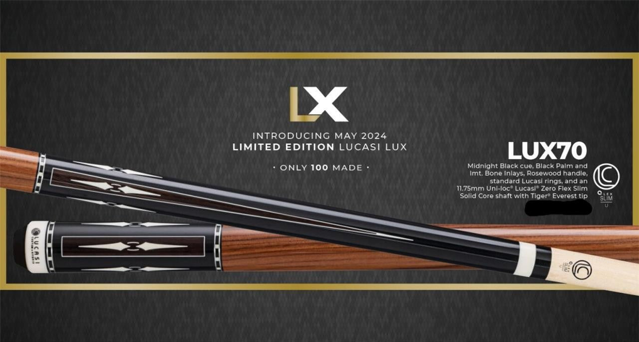 Lucasi Custom LUX 70 Pool Cue 19oz 11.75mm Hybrid Slim Shaft only 100 made!