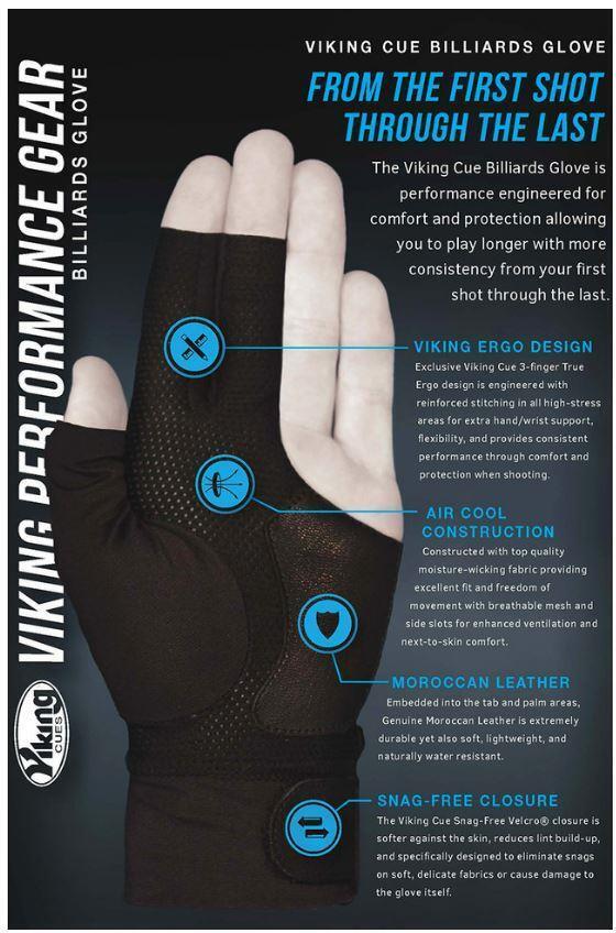 NEW VIKING PERFORMANCE BILLIARD GLOVE Right Bridge Hand Large/Extra Large