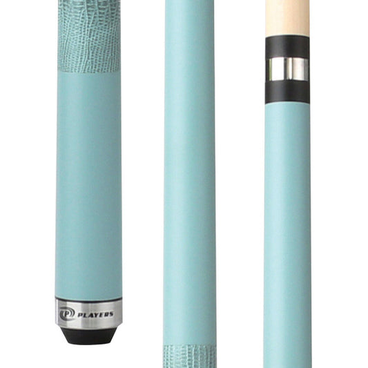 Players C708 Sky Blue Matte Cue with Embossed Leather Wrap