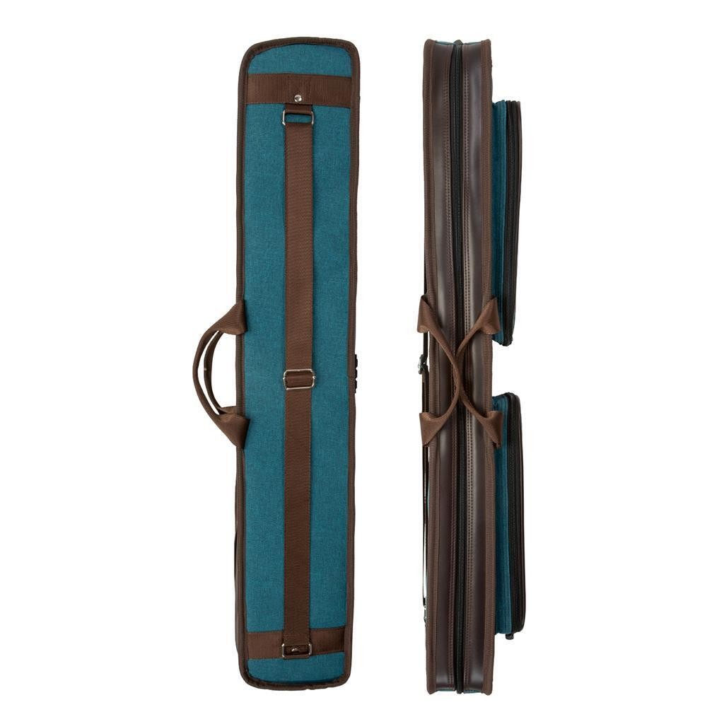 Lucasi DUO 2x4 Soft Pool Cue Case Teal Blue Brown Padded Billiards Bag