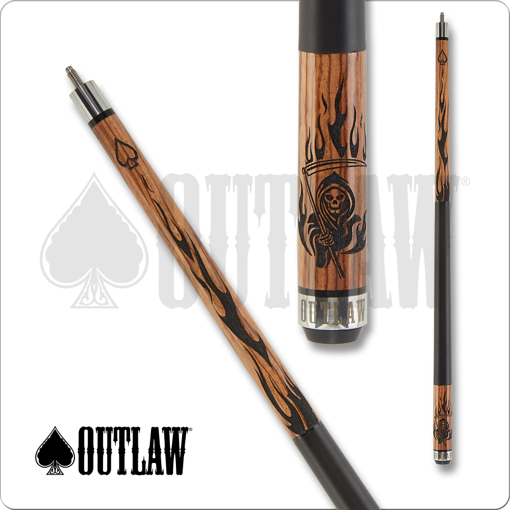 Outlaw OL50 Pool Cue Zebra Wood and Reaper Design 19oz Free Shipping!