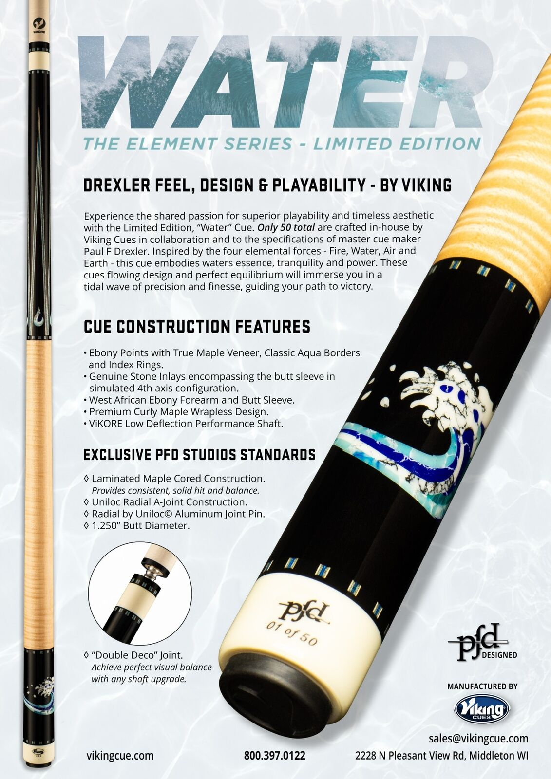 Viking PFD Element Series Water Pool Cue! Limited Edition! Free Shipping!