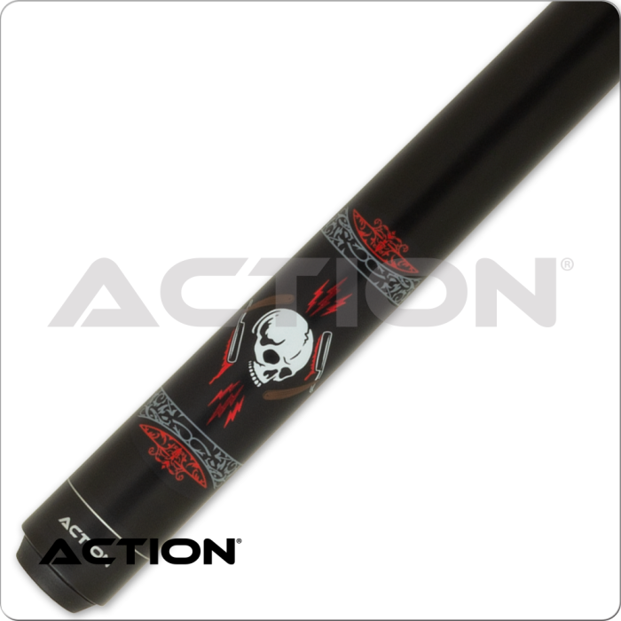 Action ACT168 Garage Series Pool Cue – Matte Black, Skull & Lightning Graphics,