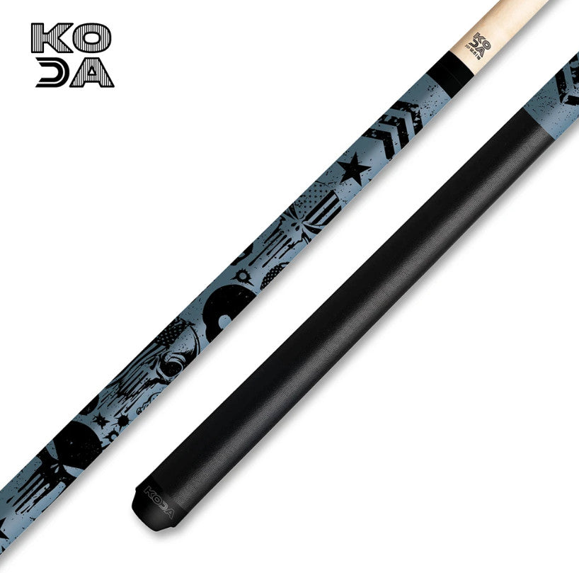 Koda KDV14BL Blue Skull and Chevron Graphic Pool Cue, 12.5mm Solid Maple Shaft
