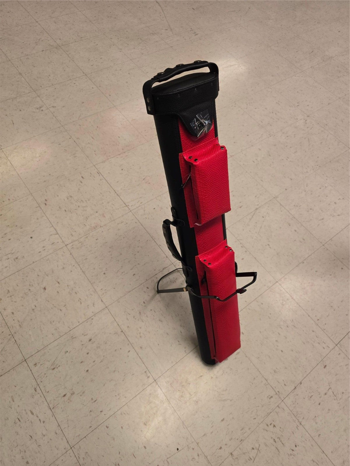 Leatherette Polyform Red/Black 2x4 Hard Pool Cue Case - With Kick Stand