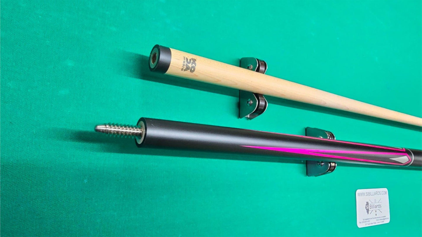 KODA KD47 Pool Cue – Matte Black Pink/Silver Graphics 3/8x10 Maple Shaft 21oz
